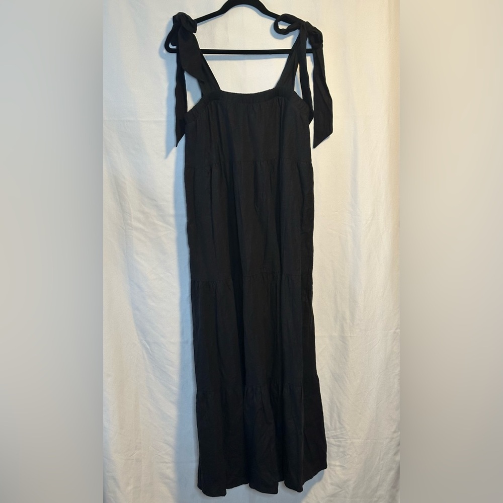 NWT Show Me Your Mumu Arabella Maxi Dress Black Tie Strap Linen Blend M